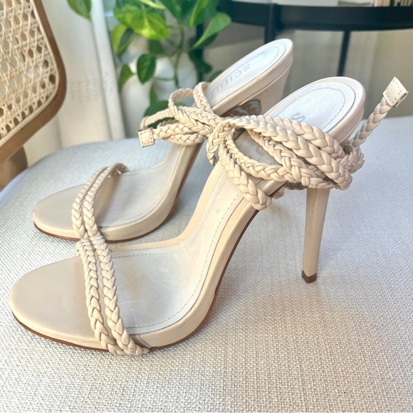 SCHUTZ Jada Braided Ankle Tie High Heel Sandals in Eggshell Sz 7 - Picture 2 of 14